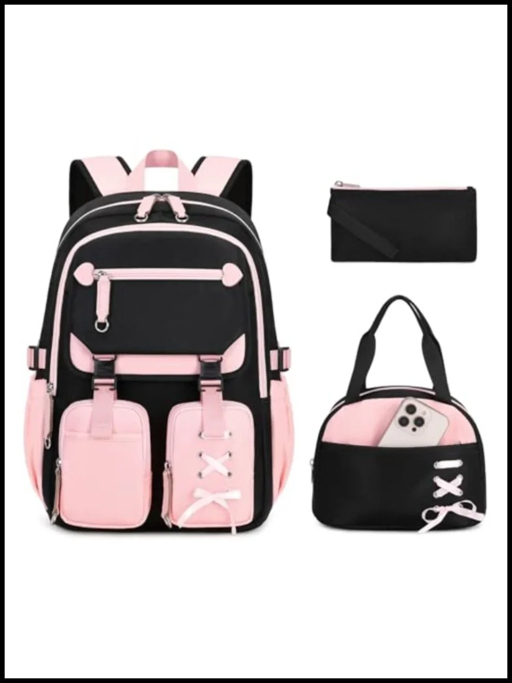 Girls Backpack Set with Lunch Box & Pencil Case, Polyester, 15.6